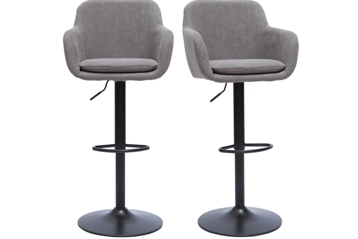 Best Sale Miliboo Set de 2 taburetes de cocina ajustables efecto terciopelo gris claro AMIKA