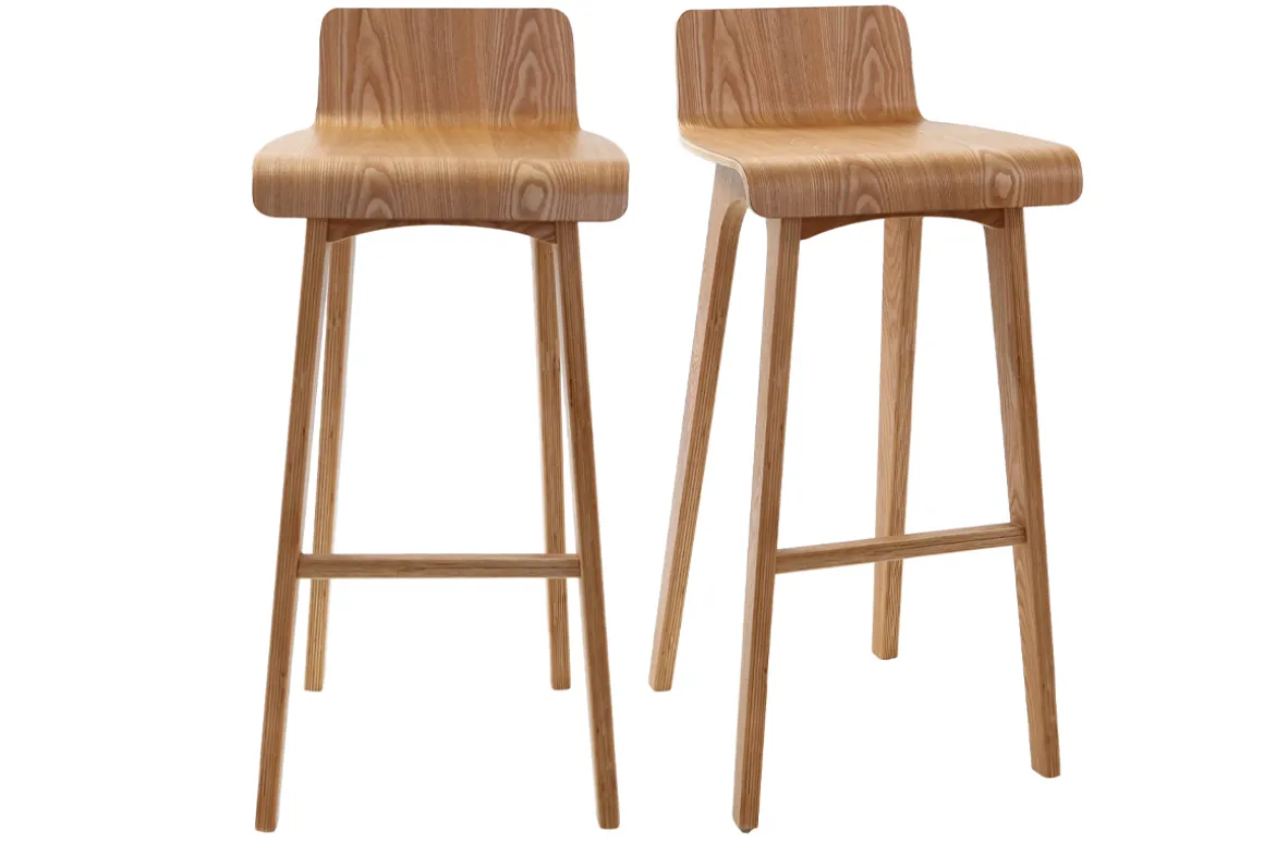 New Miliboo Set de 2 taburetes de cocina nórdicos de madera clara 75 cm BALTIK