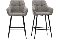 Sale Miliboo Set de 2 taburetes de cocina con asiento acolchado de tela efecto aterciopelado texturizado gris y metal negro 65 cm MONTERO
