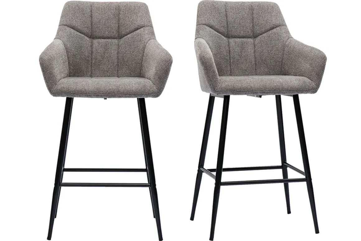 Sale Miliboo Set de 2 taburetes de cocina con asiento acolchado de tela efecto aterciopelado texturizado gris y metal negro 65 cm MONTERO