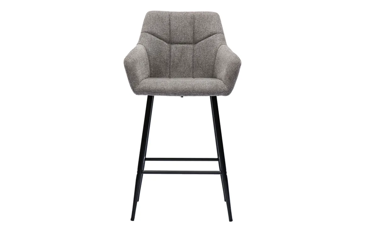 Sale Miliboo Set de 2 taburetes de cocina con asiento acolchado de tela efecto aterciopelado texturizado gris y metal negro 65 cm MONTERO