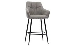 Sale Miliboo Set de 2 taburetes de cocina con asiento acolchado de tela efecto aterciopelado texturizado gris y metal negro 65 cm MONTERO