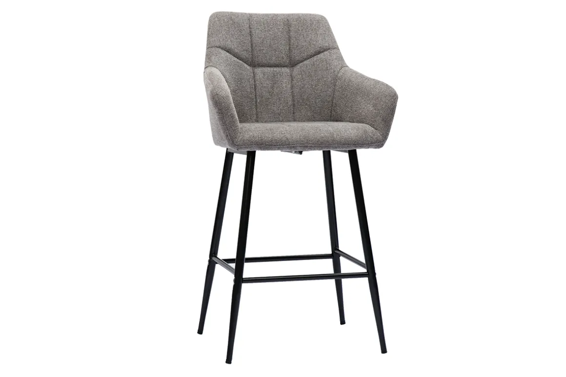 Sale Miliboo Set de 2 taburetes de cocina con asiento acolchado de tela efecto aterciopelado texturizado gris y metal negro 65 cm MONTERO