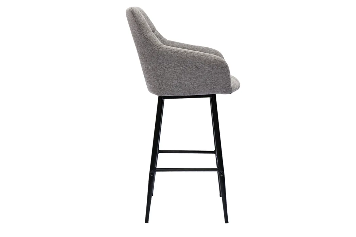 Sale Miliboo Set de 2 taburetes de cocina con asiento acolchado de tela efecto aterciopelado texturizado gris y metal negro 65 cm MONTERO