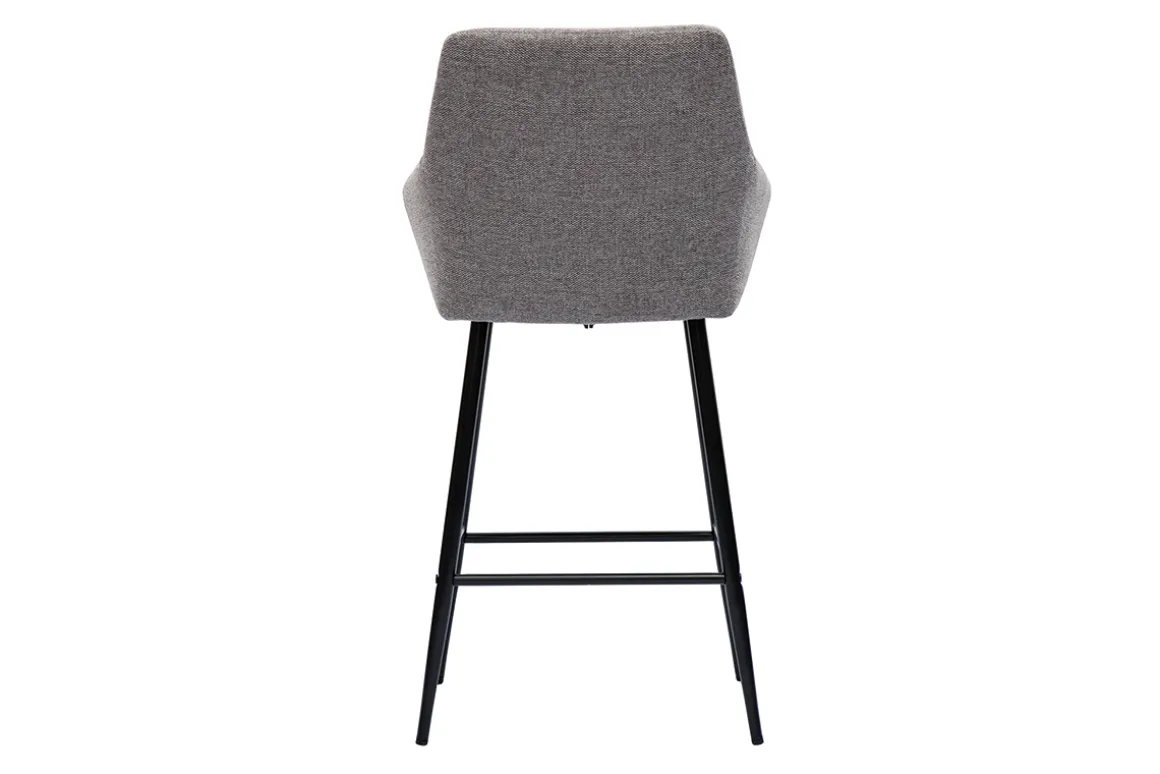 Sale Miliboo Set de 2 taburetes de cocina con asiento acolchado de tela efecto aterciopelado texturizado gris y metal negro 65 cm MONTERO