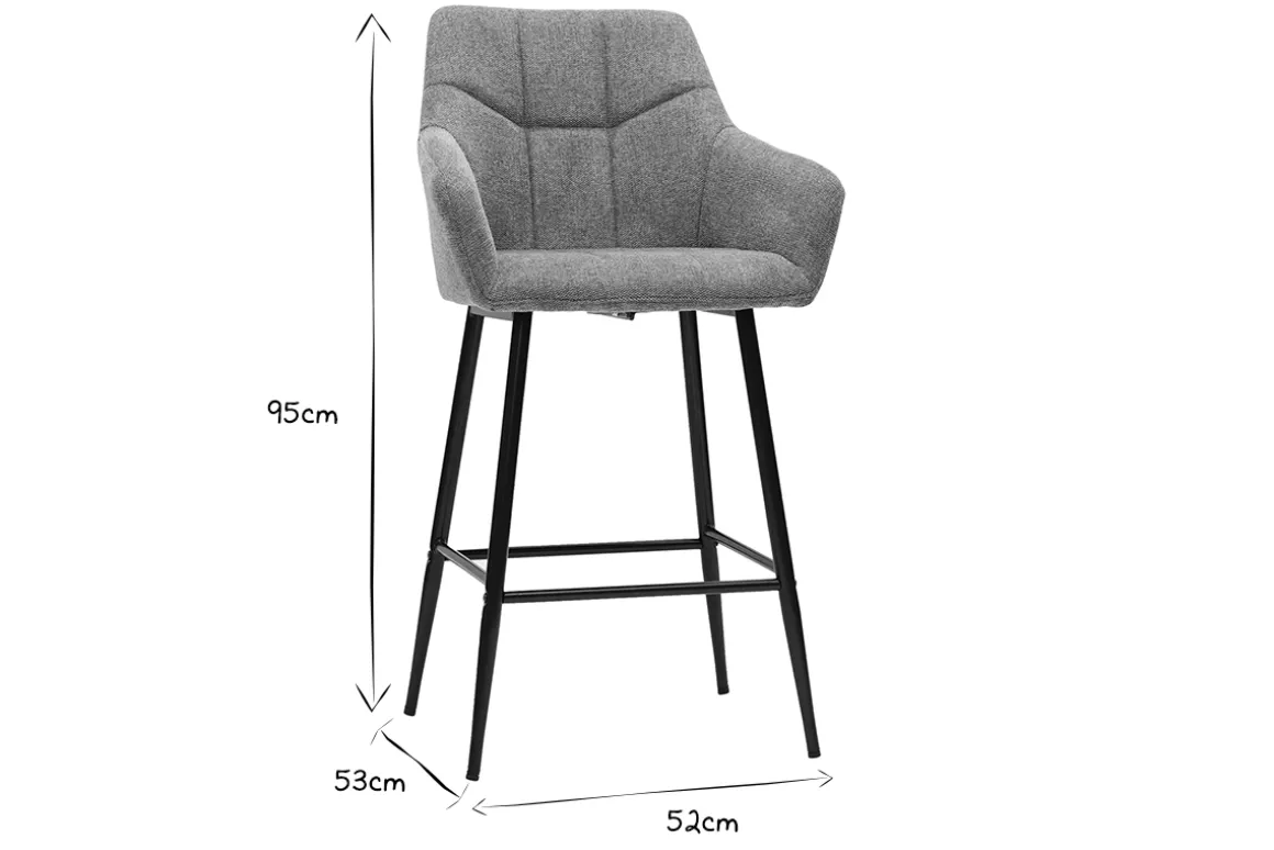 Sale Miliboo Set de 2 taburetes de cocina con asiento acolchado de tela efecto aterciopelado texturizado gris y metal negro 65 cm MONTERO
