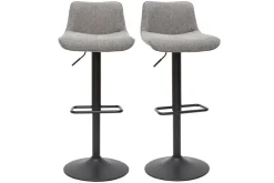 Fashion Miliboo Set de 2 taburetes de cocina regulables y giratorios 360º de tejido efecto aterciopelado gris y metal negro BOOST