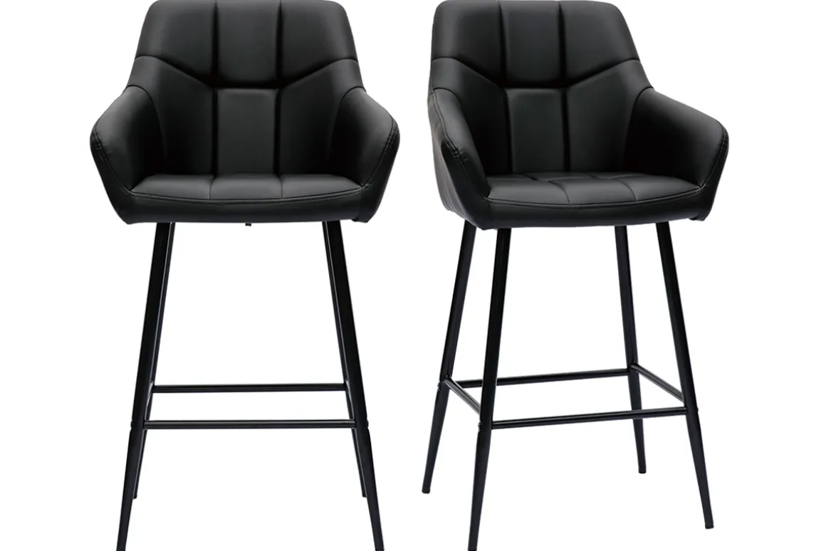 Store Miliboo Set de 2 taburetes de cocina con asiento acolchado negro y metal negro 65 cm MONTERO
