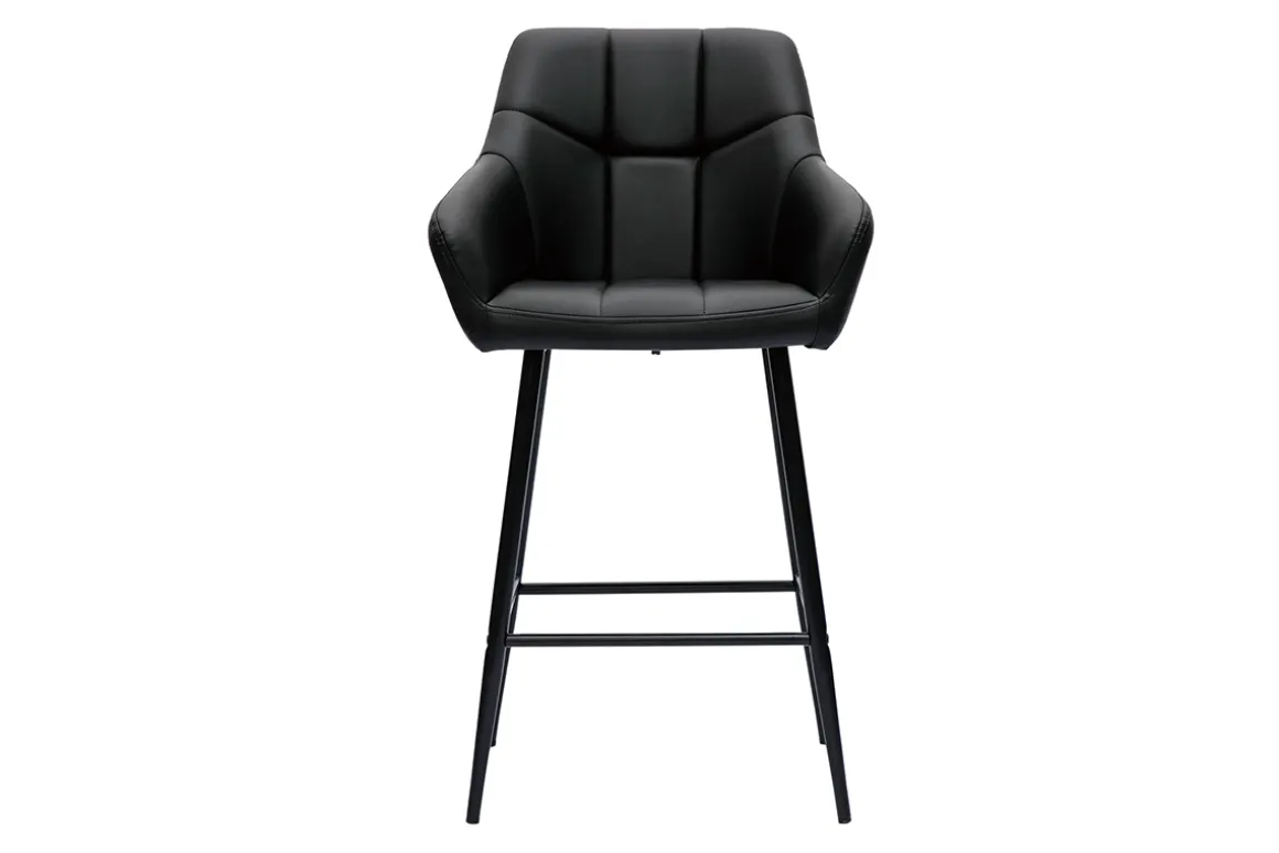 Store Miliboo Set de 2 taburetes de cocina con asiento acolchado negro y metal negro 65 cm MONTERO
