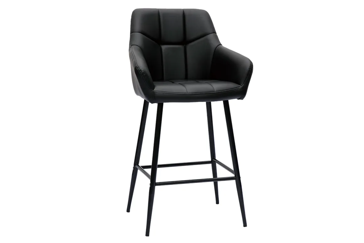 Store Miliboo Set de 2 taburetes de cocina con asiento acolchado negro y metal negro 65 cm MONTERO