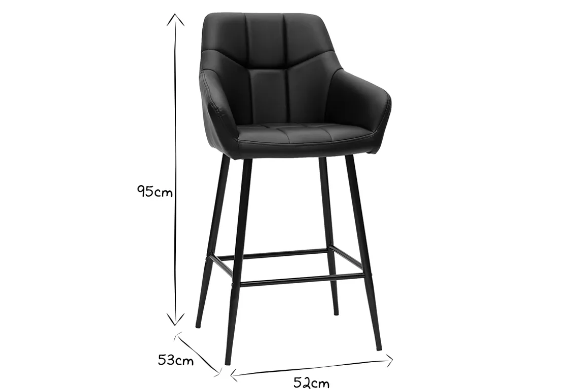 Store Miliboo Set de 2 taburetes de cocina con asiento acolchado negro y metal negro 65 cm MONTERO