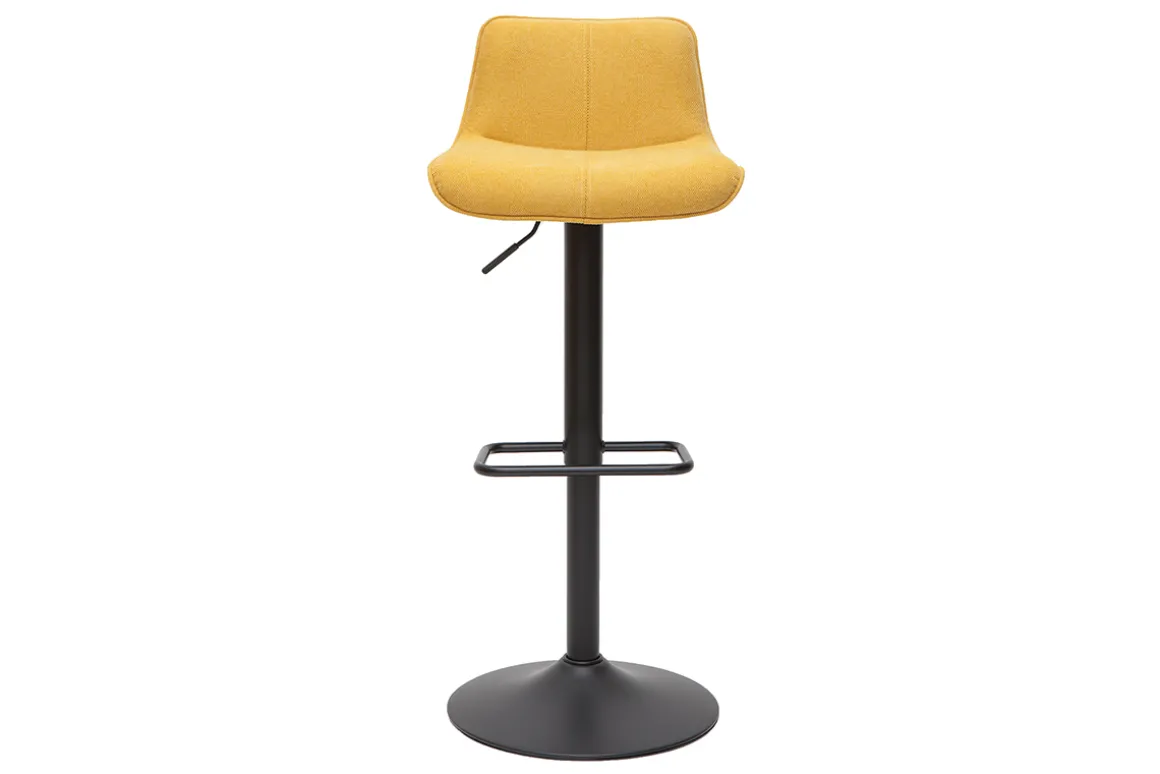 Outlet Miliboo Set de 2 taburetes de cocina regulables y giratorios 360º de tejido efecto aterciopelado amarillo mostaza y metal negro BOOST