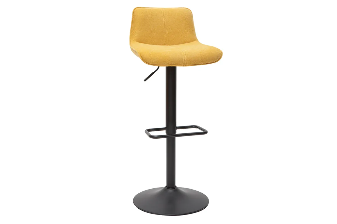 Outlet Miliboo Set de 2 taburetes de cocina regulables y giratorios 360º de tejido efecto aterciopelado amarillo mostaza y metal negro BOOST