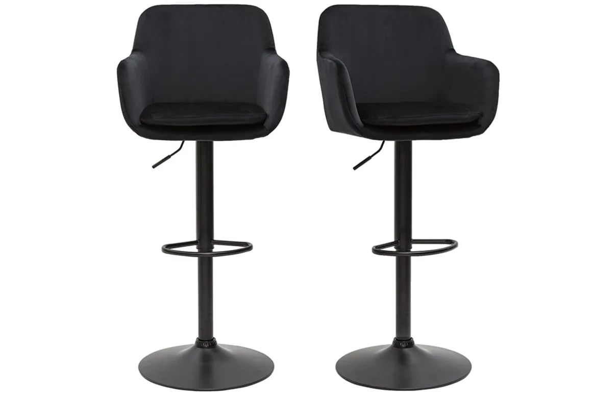 Best Miliboo Set de 2 taburetes de cocina ajustables de terciopelo negro y metal AMIKA