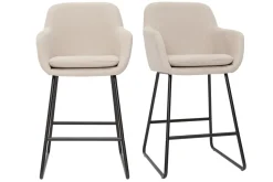 Outlet Miliboo Set de 2 taburetes de cocina de tejido efecto aterciopelado beige de 65 cm AMIKA