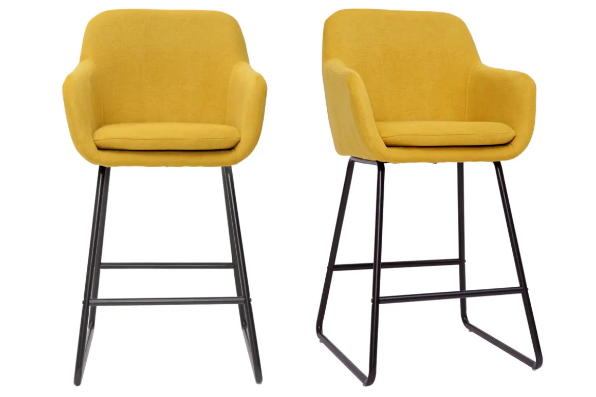 New Miliboo Set de 2 taburetes de cocina efecto aterciopelado amarillo mostaza 65 cm AMIKA