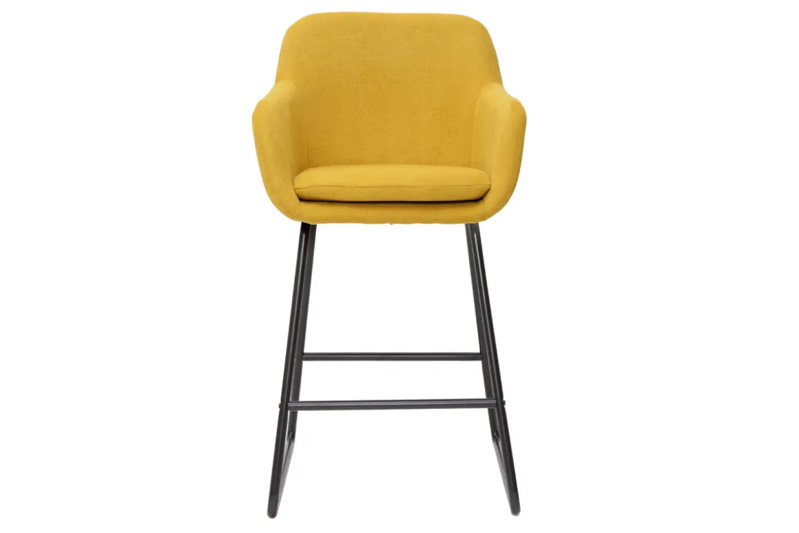 New Miliboo Set de 2 taburetes de cocina efecto aterciopelado amarillo mostaza 65 cm AMIKA
