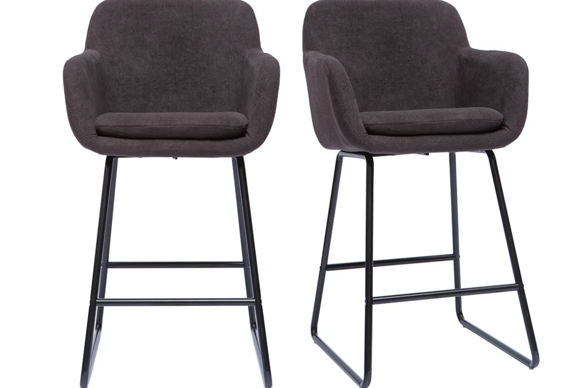 Sale Miliboo Set de 2 taburetes de cocina efecto aterciopelado gris oscuro 65 cm de altura AMIKA
