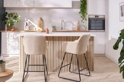Sale Miliboo Set de 2 taburetes de cocina efecto aterciopelado gris oscuro 65 cm de altura AMIKA