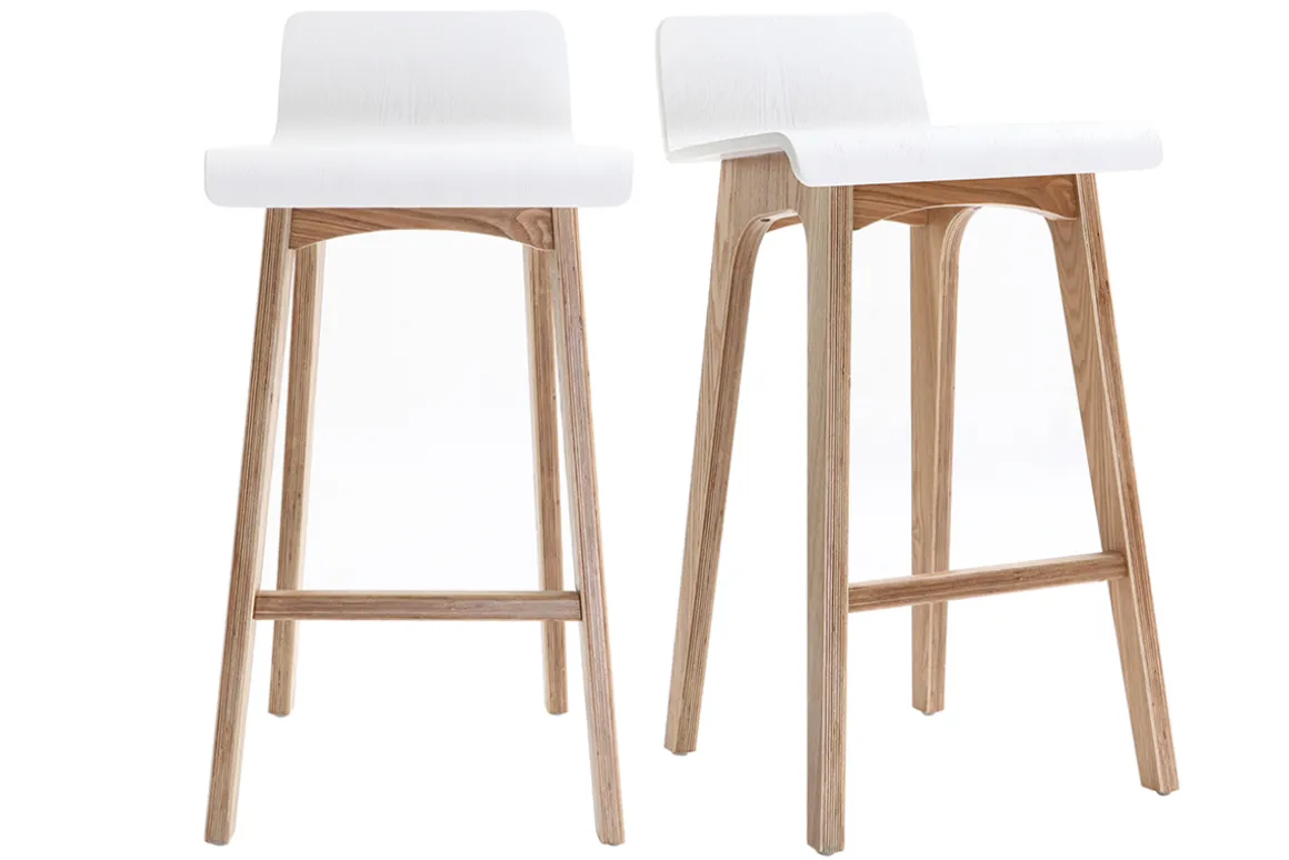 Clearance Miliboo Set de 2 taburetes de cocina nórdicos madera clara y blanco 65 cm BALTIK