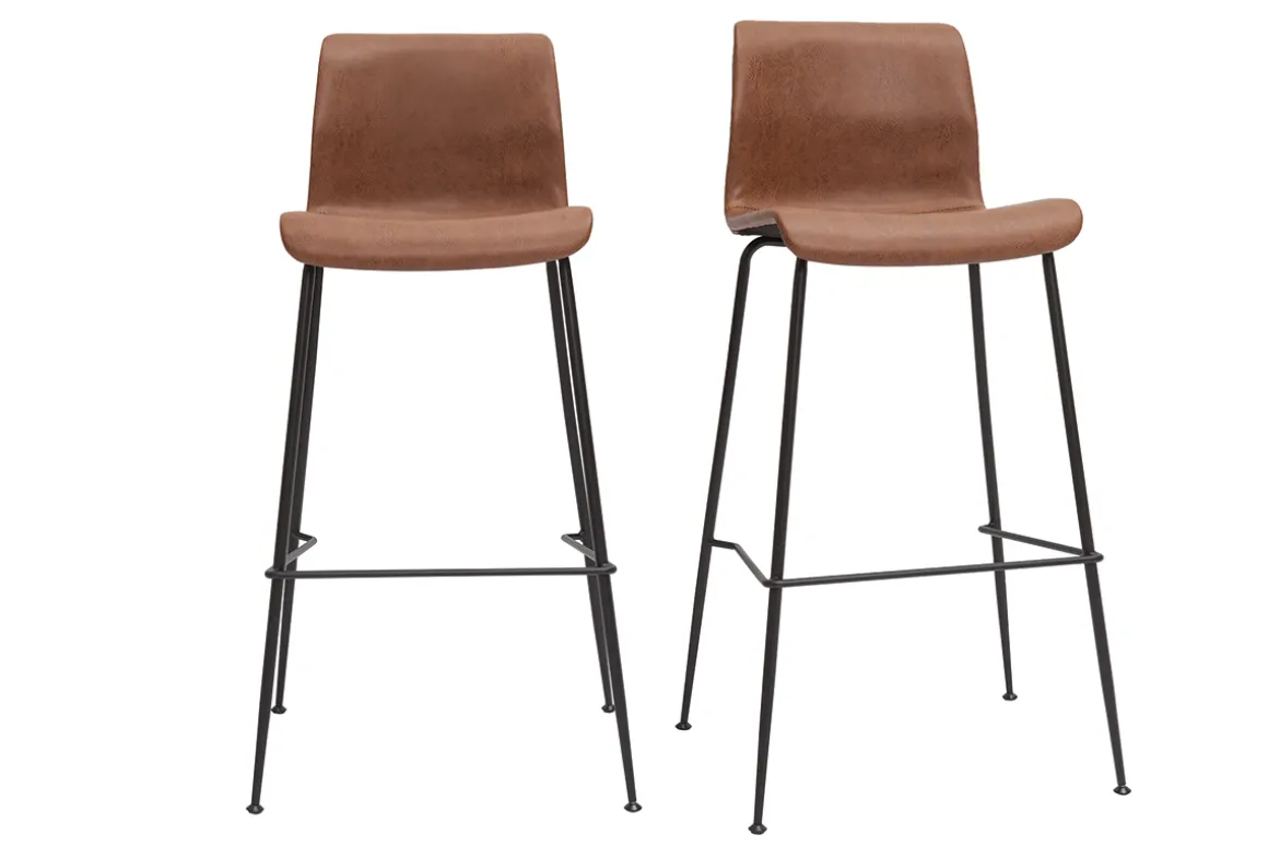 Clearance Miliboo Set de 2 taburetes de cocina fijos marrón envejecido y metal negro 75 cm HAROLD