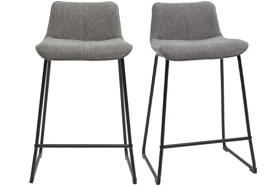 Sale Miliboo Set de 2 taburetes de cocina efecto aterciopelado texturizado gris y metal 65 cm BOOST