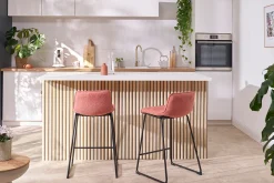 Flash Sale Miliboo Set de 2 taburetes de cocina efecto aterciopelado texturizado amarillo mostaza y metal 65 cm BOOST