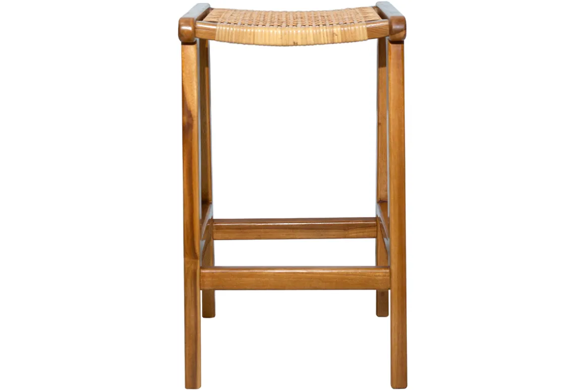 Discount Miliboo Set de 2 taburetes de cocina étnicos de madera maciza de teca y caña de ratán 65 cm GAWA