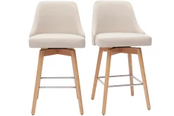 Discount Miliboo Set de 2 taburetes de cocina nórdicos de tela beige y madera maciza 65 cm HASTA