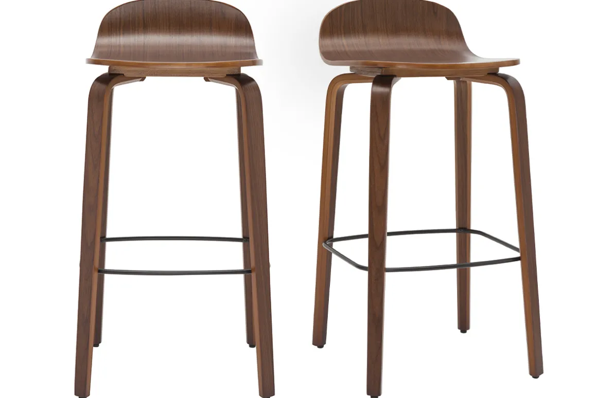 Best Sale Miliboo Set de 2 taburetes de cocina vintage de nogal 68 cm OBRA