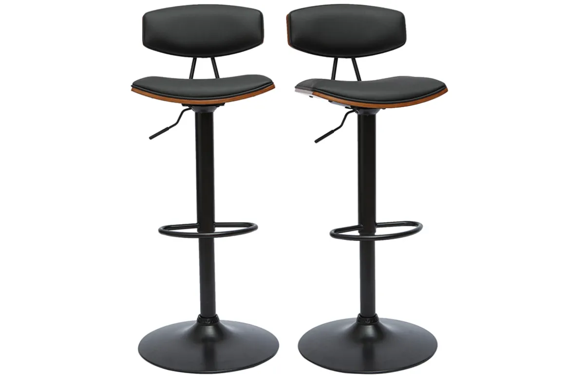 Best Sale Miliboo Set de 2 taburetes de cocina de diseño regulable negro y madera oscura VASCO