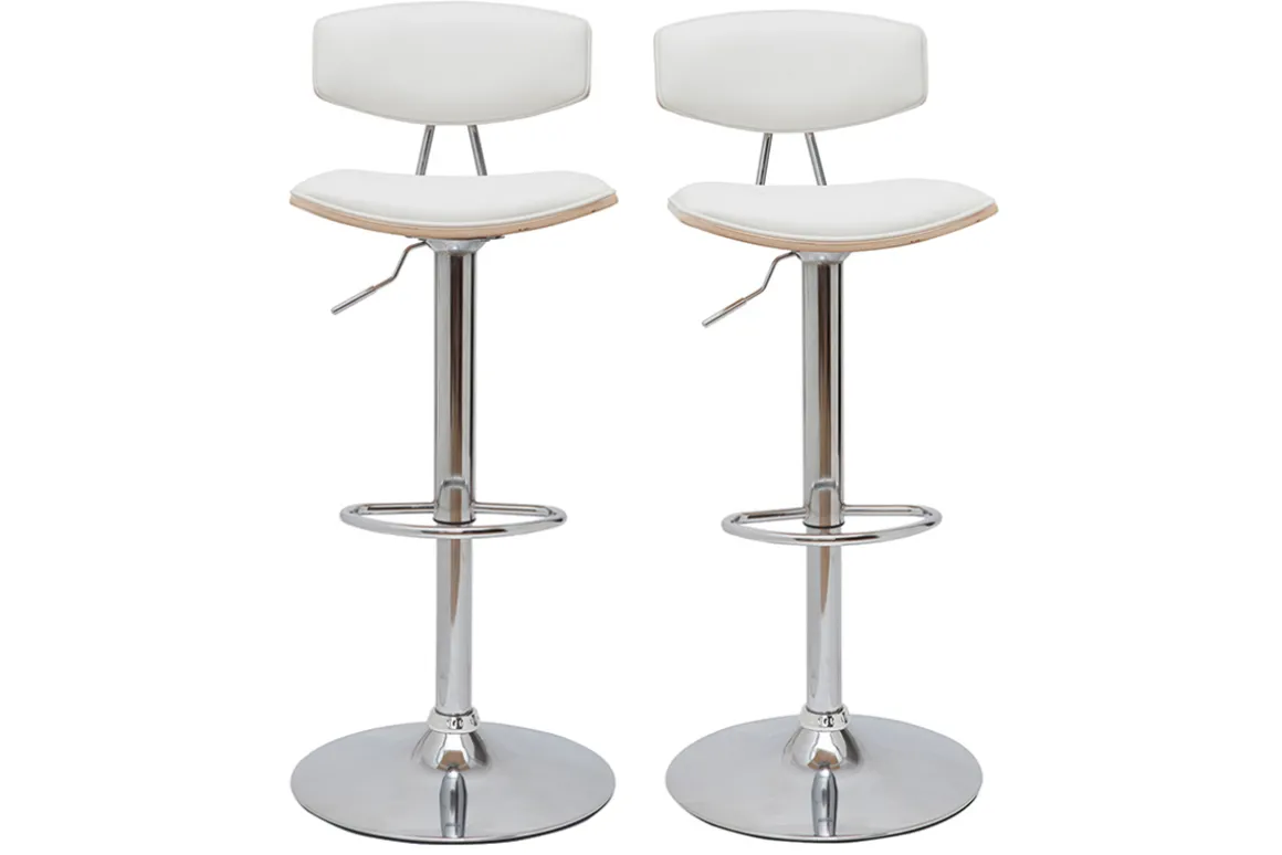 Outlet Miliboo Set de 2 taburetes de cocina de diseño regulable blanco y madera clara VASCO