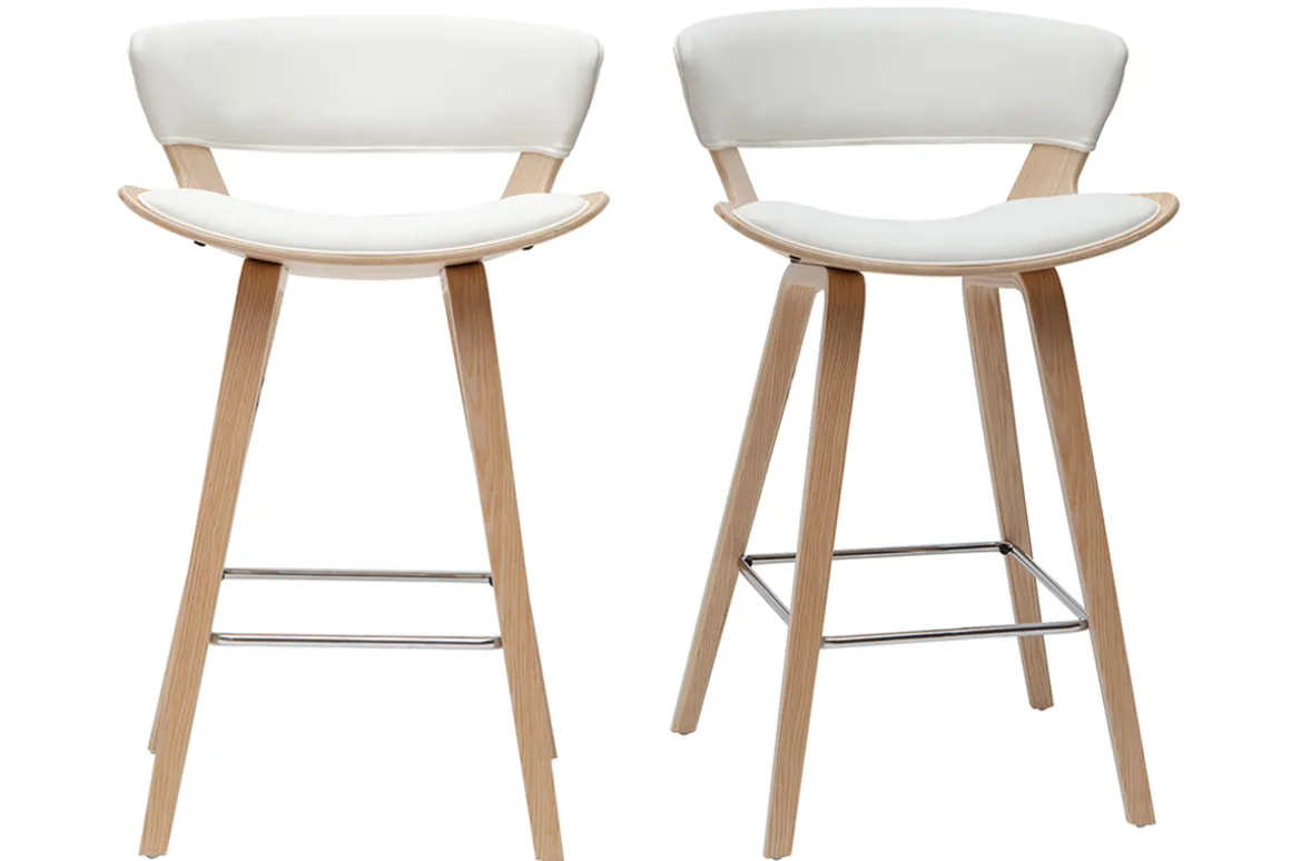 Discount Miliboo Set de 2 taburetes de cocina de diseño blanco con madera clara 65 cm SYRAH