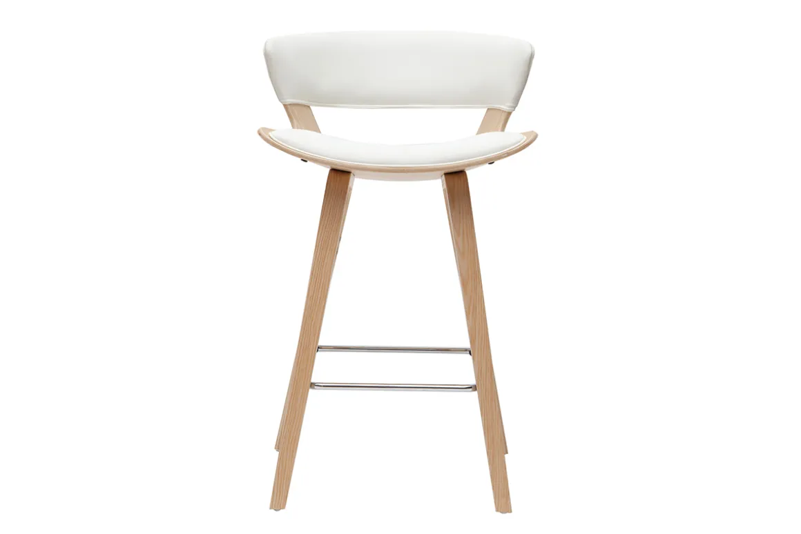 Discount Miliboo Set de 2 taburetes de cocina de diseño blanco con madera clara 65 cm SYRAH