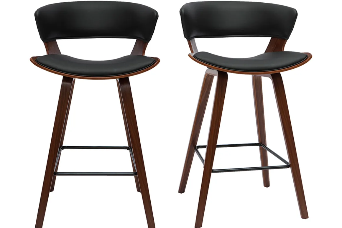 Store Miliboo Set de 2 taburetes de cocina de diseño negro con madera oscura 65 cm SYRAH