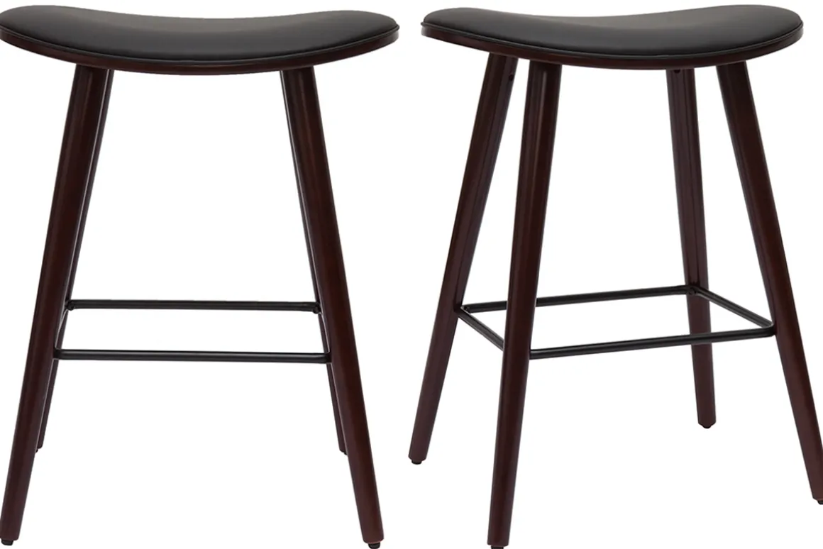 Cheap Miliboo Set de 2 taburetes de cocina de madera oscura de nogal y negro 65 cm MEADOW