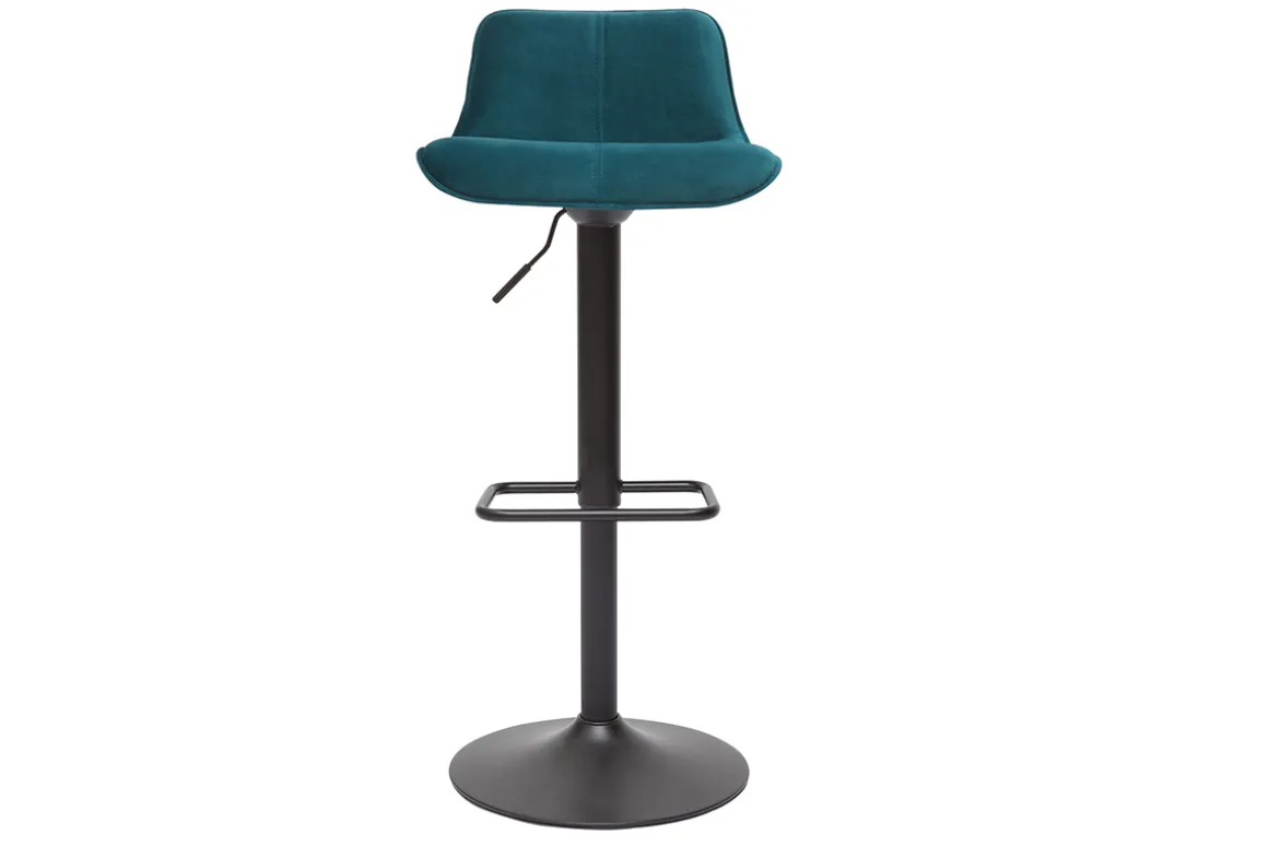Best Sale Miliboo Set de 2 taburetes de cocina ajustables 360º de terciopelo azul petróleo y metal negro BOOST