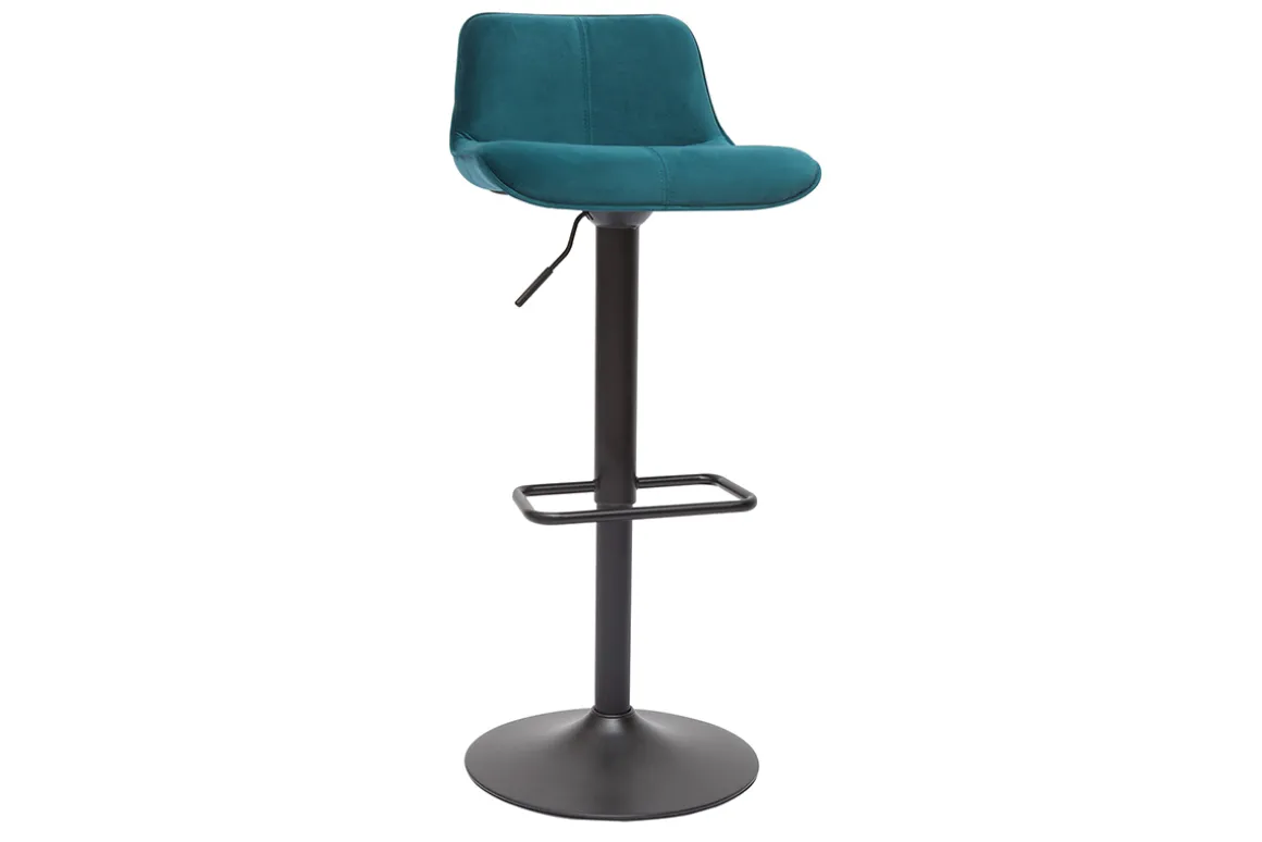 Best Sale Miliboo Set de 2 taburetes de cocina ajustables 360º de terciopelo azul petróleo y metal negro BOOST