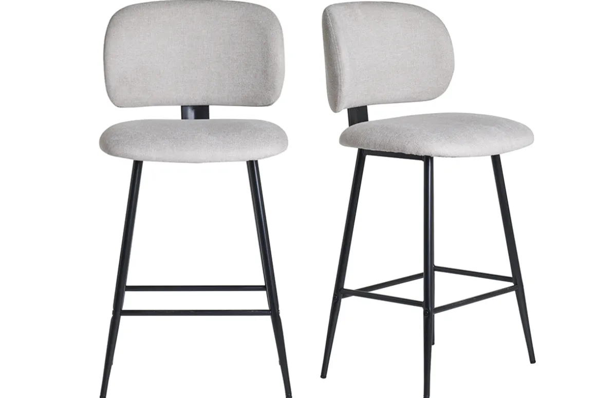 Shop Miliboo Set de 2 taburetes de cocina fijos efecto aterciopelado texturizado beige y metal negro 70 cm ATRIUM