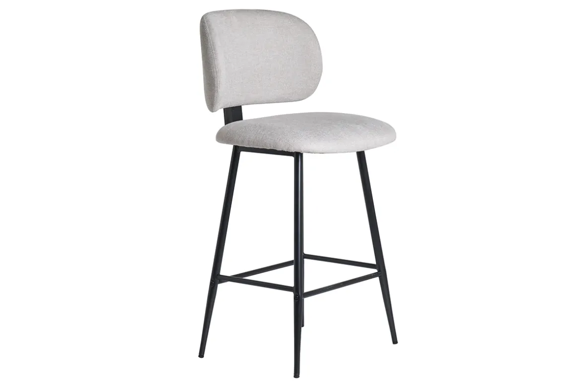 Shop Miliboo Set de 2 taburetes de cocina fijos efecto aterciopelado texturizado beige y metal negro 70 cm ATRIUM