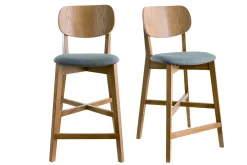 Best Miliboo Set de 2 taburetes de cocina de madera de roble clara y tejido gris jaspeado 65 cm LUCIA