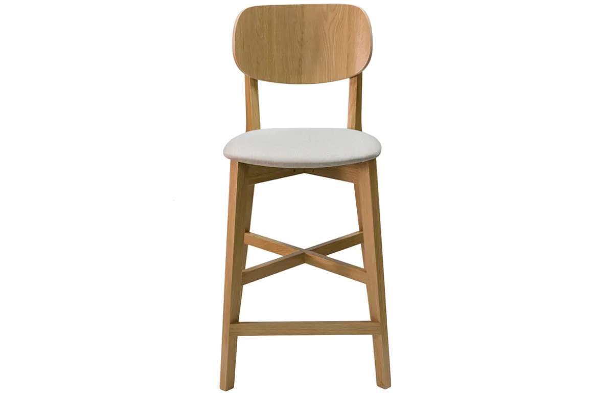 Shop Miliboo Set de 2 taburetes de cocina de madera de roble clara y tejido beige 65 cm LUCIA