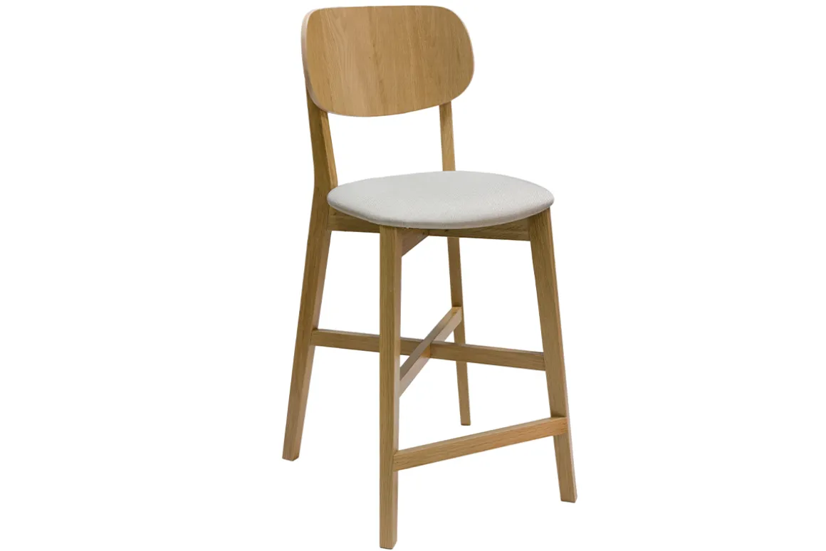Shop Miliboo Set de 2 taburetes de cocina de madera de roble clara y tejido beige 65 cm LUCIA