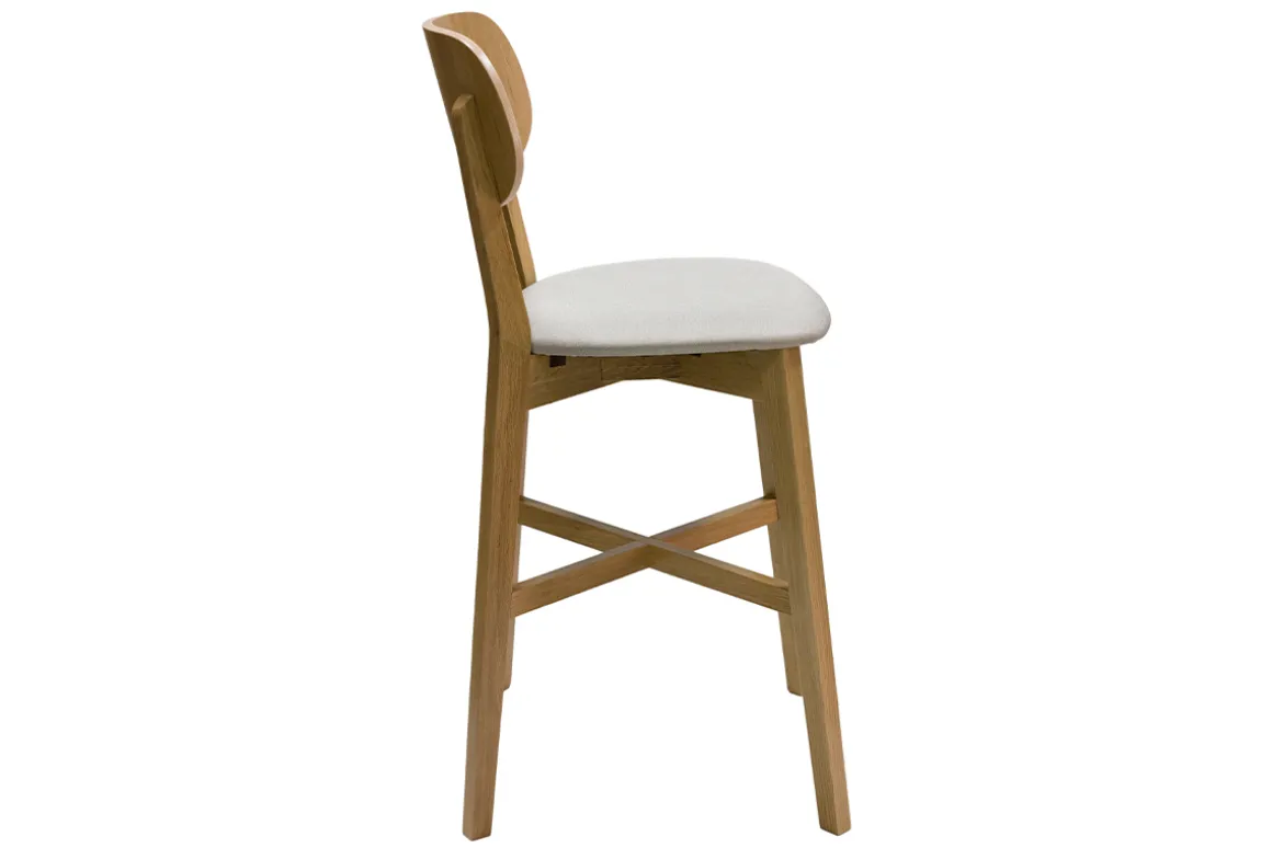 Shop Miliboo Set de 2 taburetes de cocina de madera de roble clara y tejido beige 65 cm LUCIA