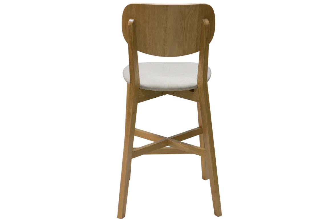 Shop Miliboo Set de 2 taburetes de cocina de madera de roble clara y tejido beige 65 cm LUCIA