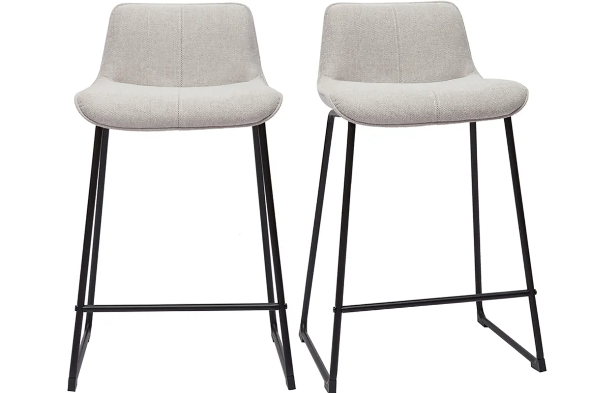 Best Miliboo Set de 2 taburetes de cocina fijos efecto aterciopelado texturizado beige con pata de metal 65 cm BOOST