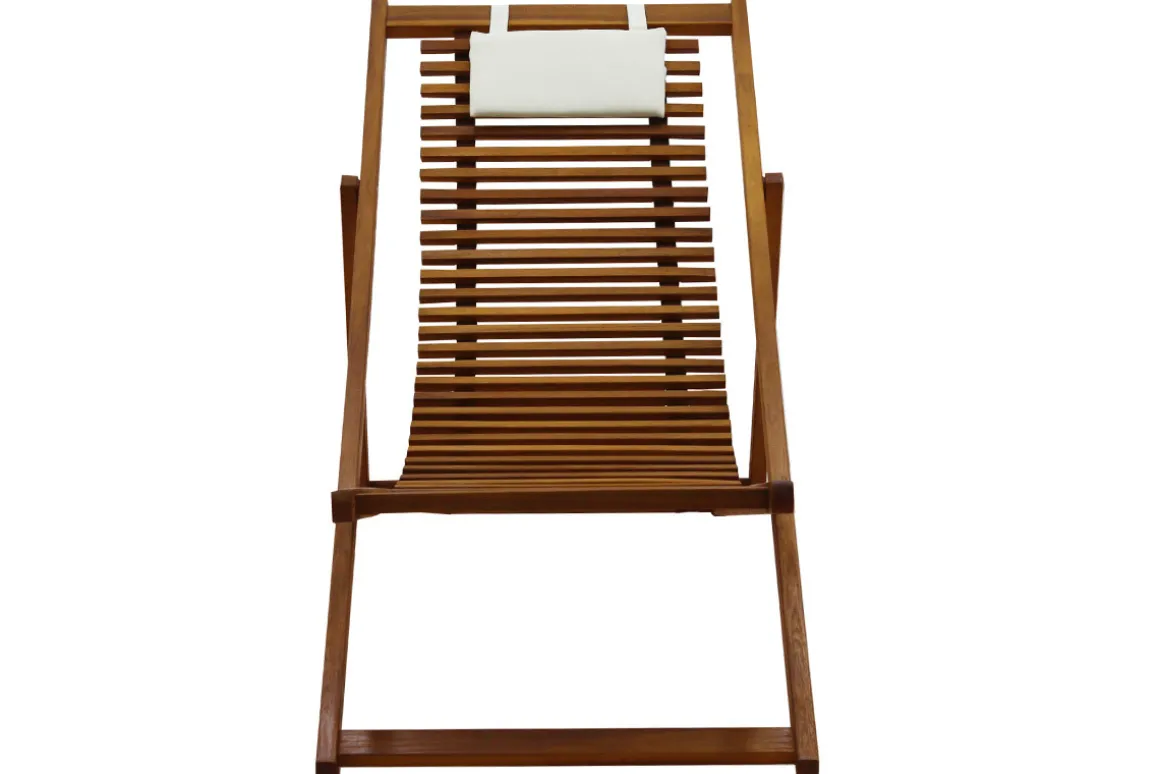Hot Miliboo Set de 2 tumbonas de madera maciza con cojín de tela blanca MOONA