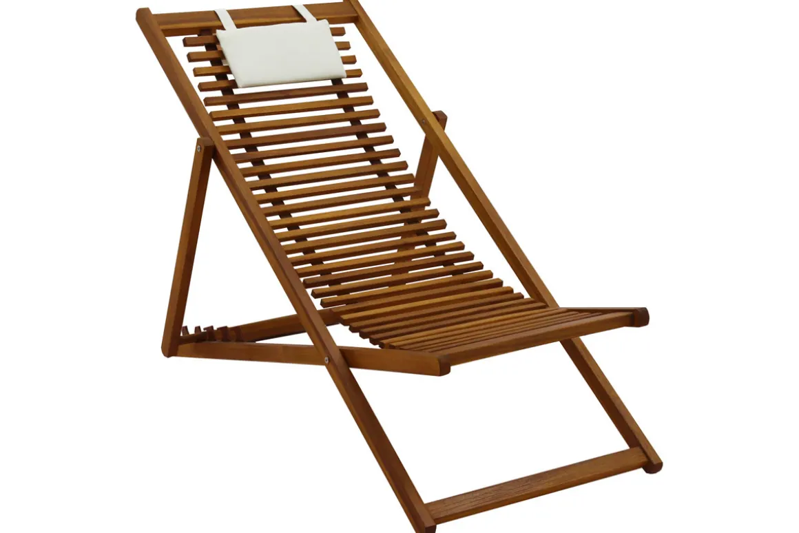 Hot Miliboo Set de 2 tumbonas de madera maciza con cojín de tela blanca MOONA