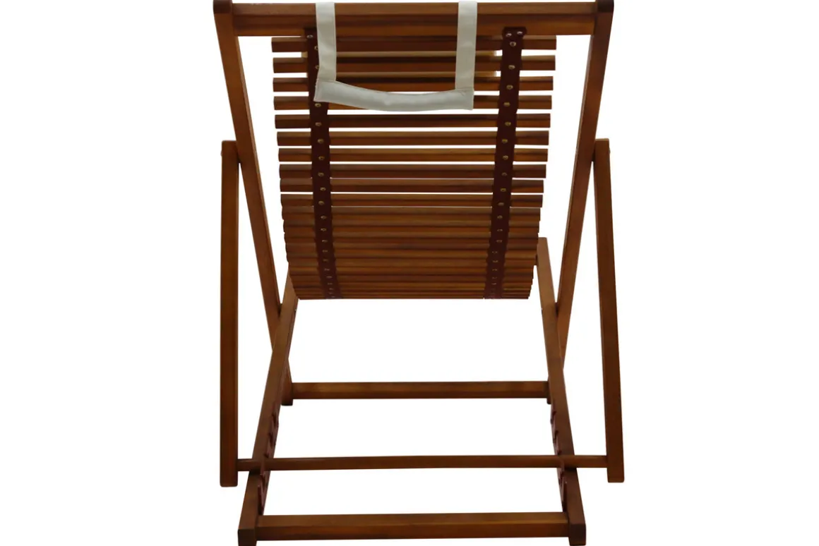 Hot Miliboo Set de 2 tumbonas de madera maciza con cojín de tela blanca MOONA