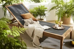 Flash Sale Miliboo Set de 2 tumbonas gris oscuro y madera maciza NAVEEN